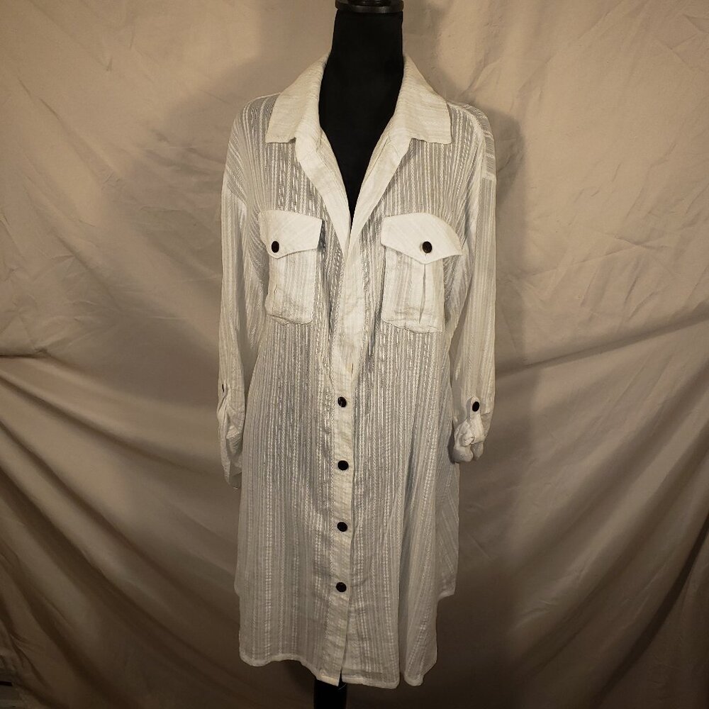 DOTTI White Striped Sheer Button-Down Shirt - 1X